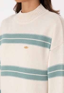 Kadın Krem Balıkçı Yaka Çizgili Kazak - 50314666004