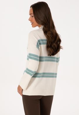 Kadın Krem Balıkçı Yaka Çizgili Kazak - 50314666004