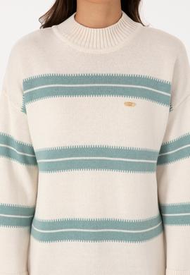 Kadın Krem Balıkçı Yaka Çizgili Kazak - 50314666004