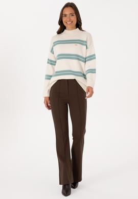 Kadın Krem Balıkçı Yaka Çizgili Kazak - 50314666004