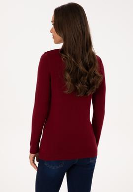 Kadın Bordo V Yaka Basic Kazak - 50307712006