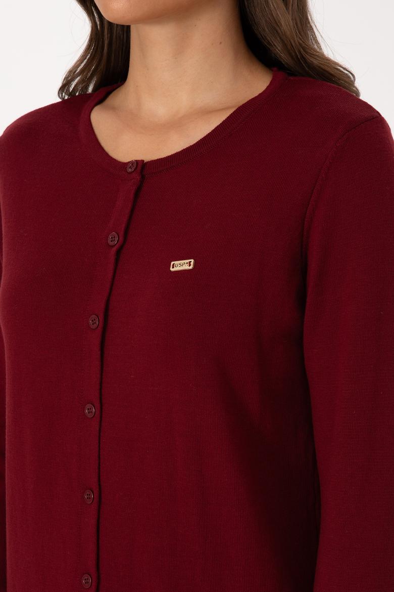 Kadın Bordo Basic Triko Hırka - 50307719014