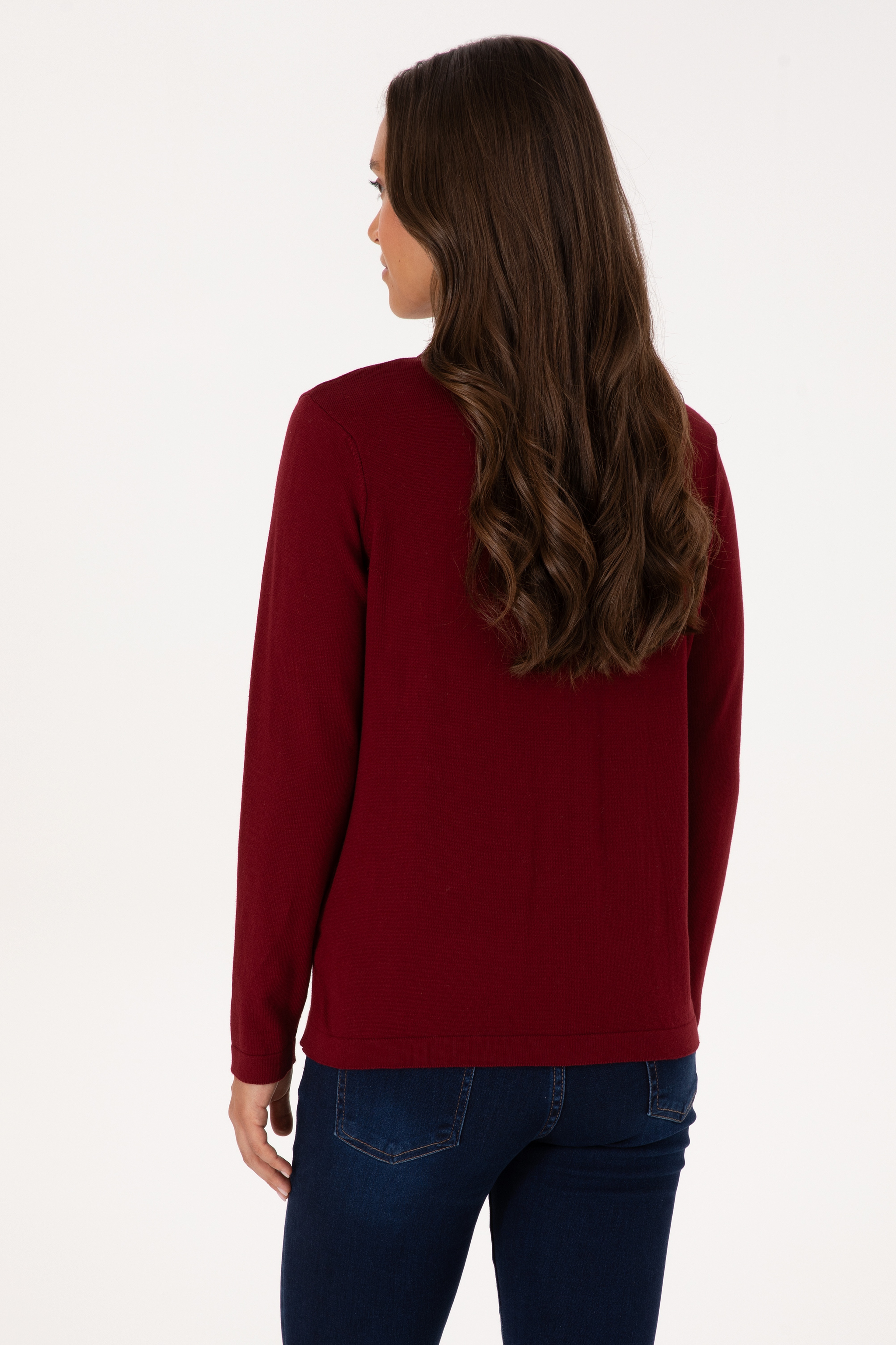 Kadın Bordo Basic Triko Hırka - Image 5