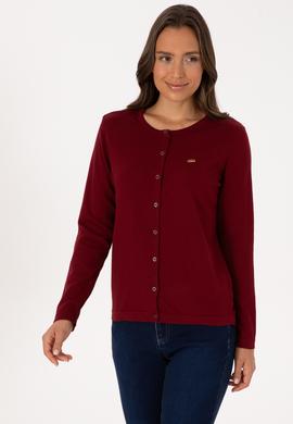 Kadın Bordo Basic Triko Hırka - 50307719014