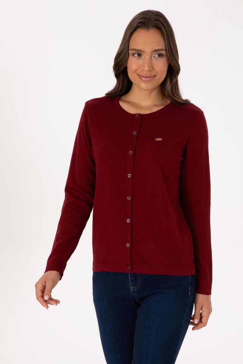 Kadın Bordo Basic Triko Hırka - 50307719014