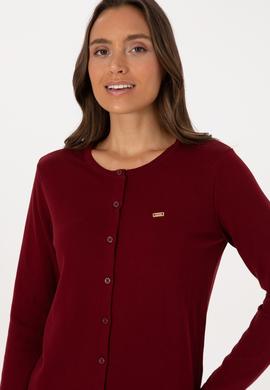 Kadın Bordo Basic Triko Hırka - 50307719014
