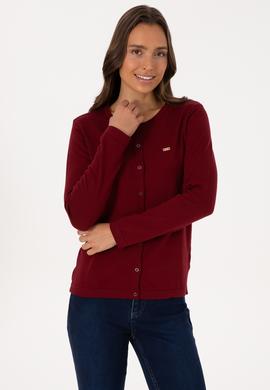 Kadın Bordo Basic Triko Hırka - 50307719014