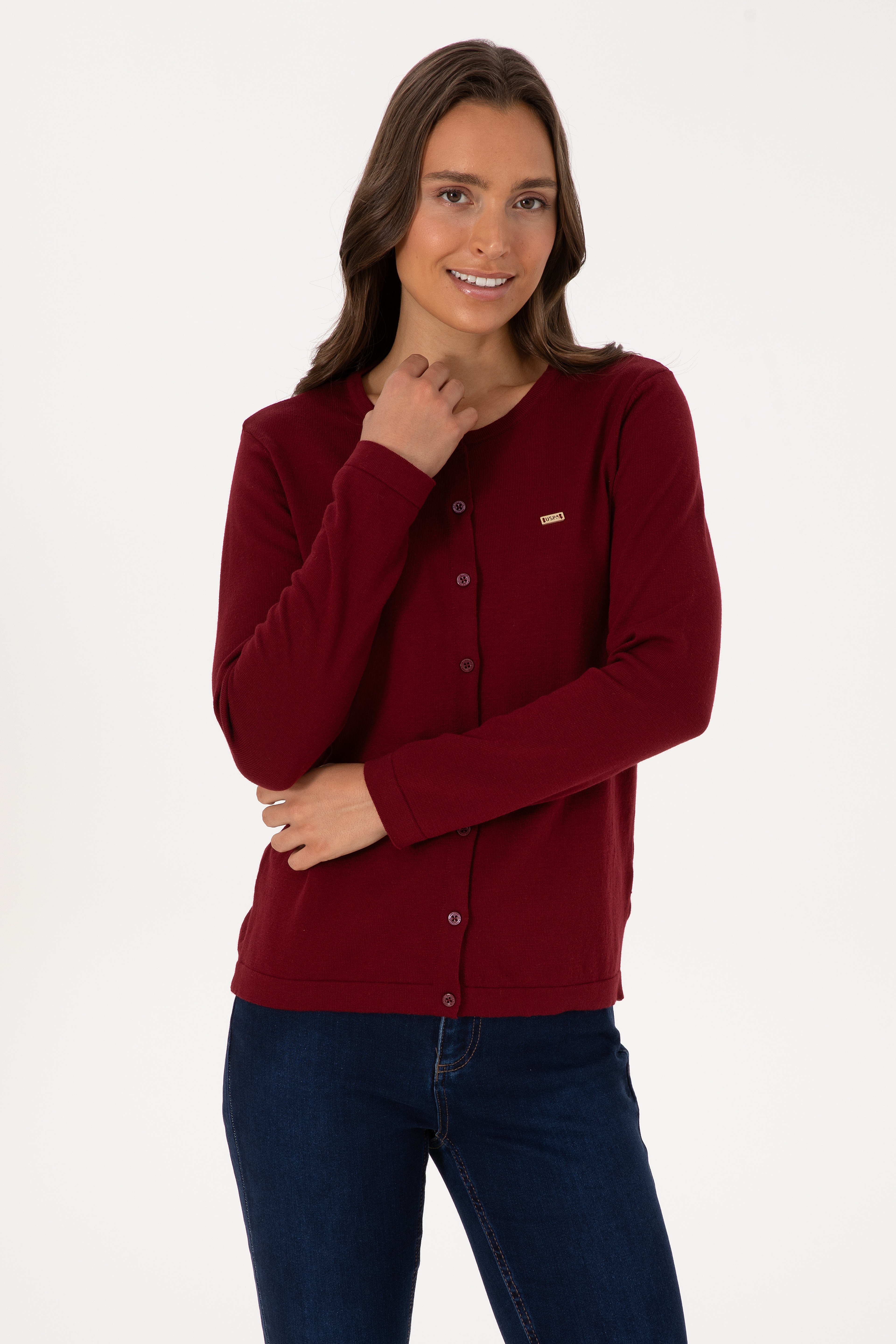 Kadın Bordo Basic Triko Hırka - Image 1
