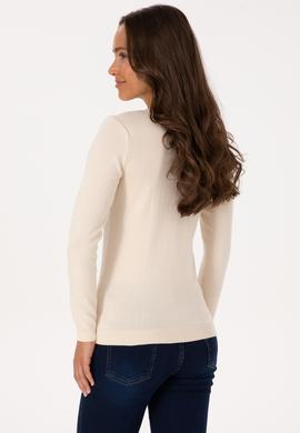 Kadın Krem V Yaka Basic Kazak - 50307727068