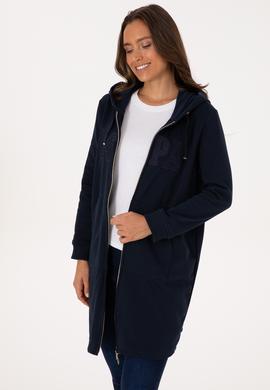 Kadın Lacivert Uzun Fermuarlı Kapüşonlu Basic Sweatshirt - 50307724006