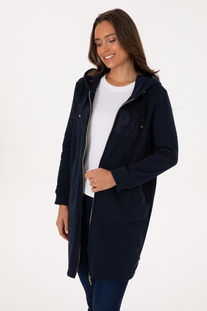 Kadın Lacivert Uzun Fermuarlı Kapüşonlu Basic Sweatshirt