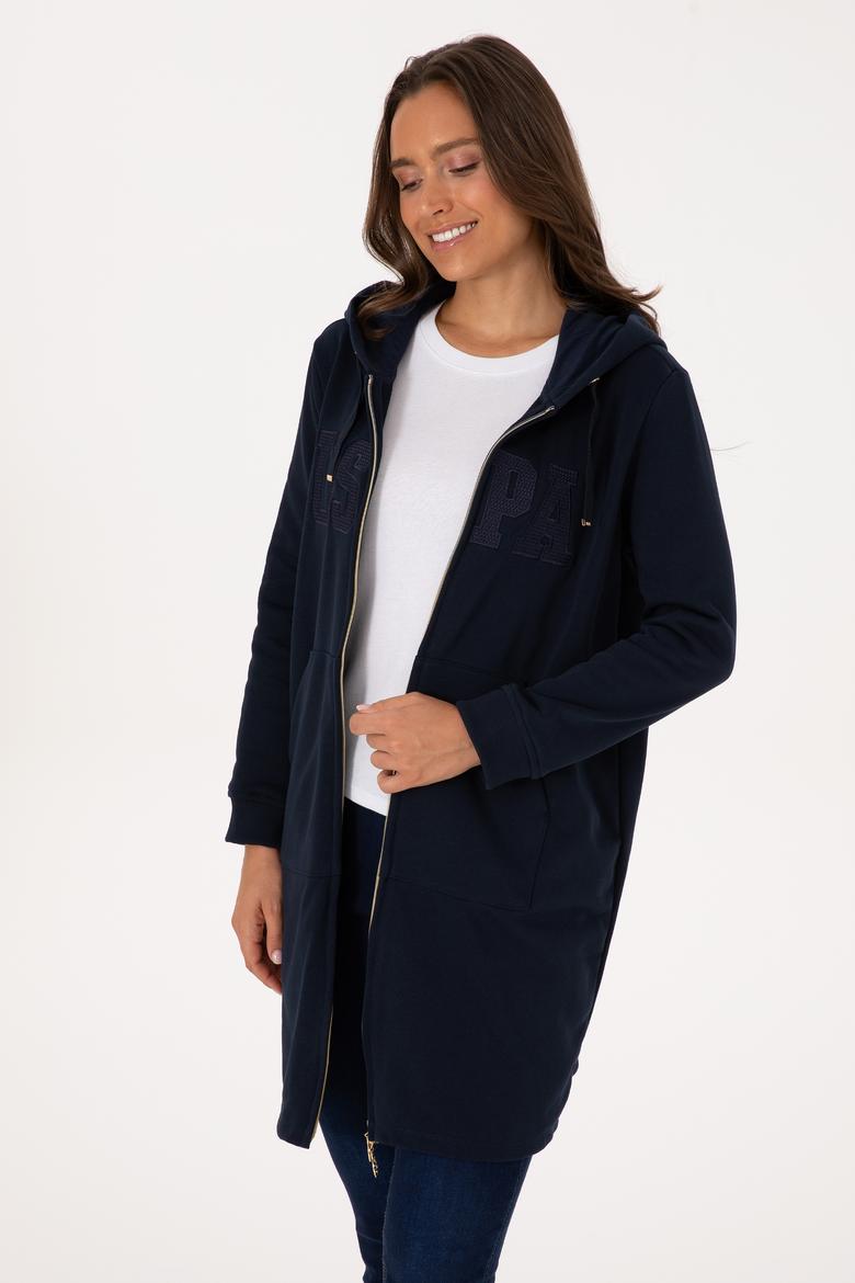 Kadın Lacivert Uzun Fermuarlı Kapüşonlu Basic Sweatshirt - 50307724006