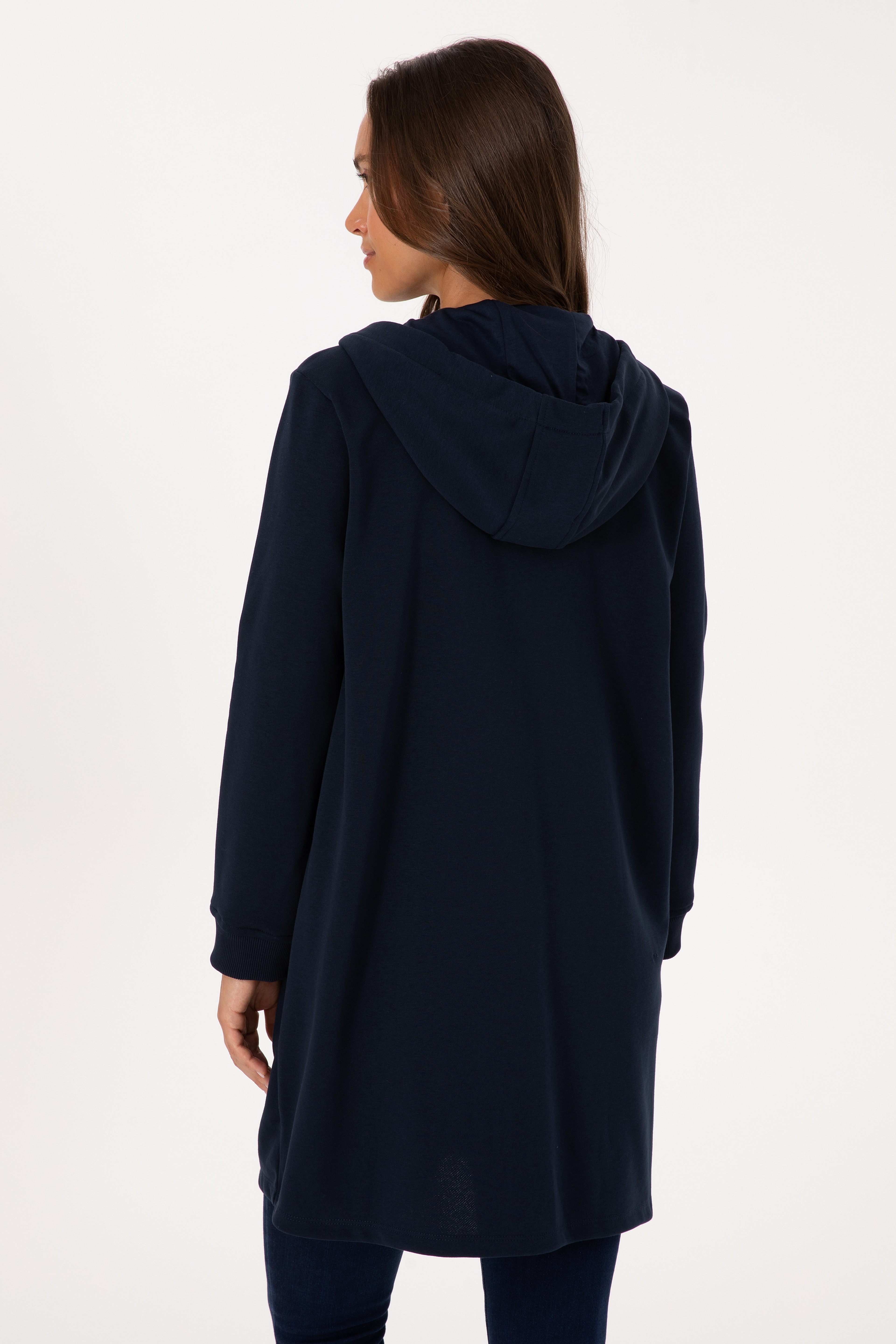 Kadın Lacivert Uzun Fermuarlı Kapüşonlu Basic Sweatshirt - Image 5