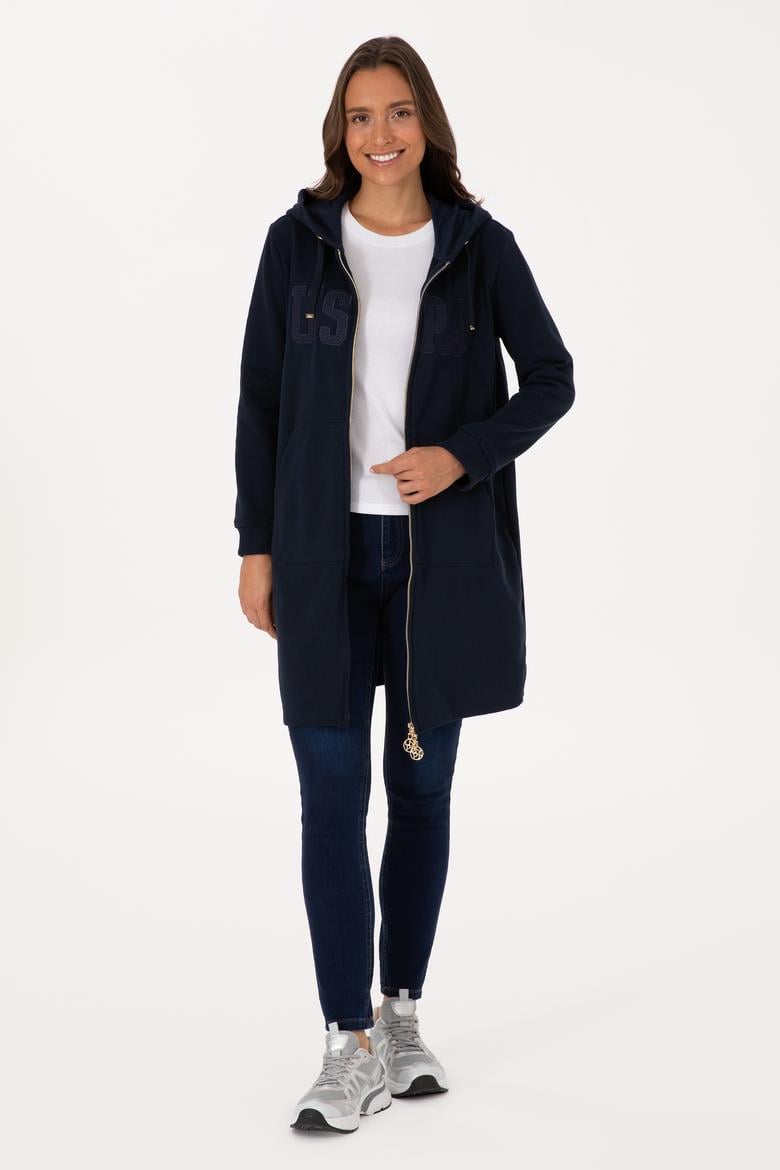 Kadın Lacivert Uzun Fermuarlı Kapüşonlu Basic Sweatshirt - 50307724006