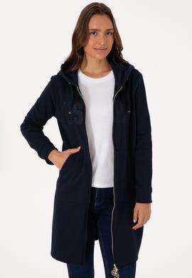 Kadın Lacivert Uzun Fermuarlı Kapüşonlu Basic Sweatshirt - 50307724006