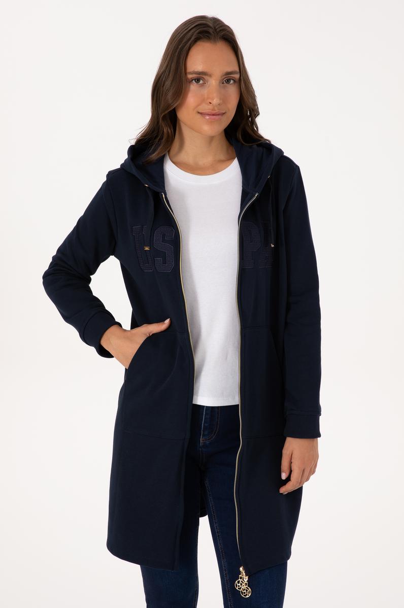 Kadın Lacivert Uzun Fermuarlı Kapüşonlu Basic Sweatshirt