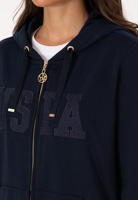 Kadın Lacivert Uzun Fermuarlı Kapüşonlu Basic Sweatshirt - 50307724006