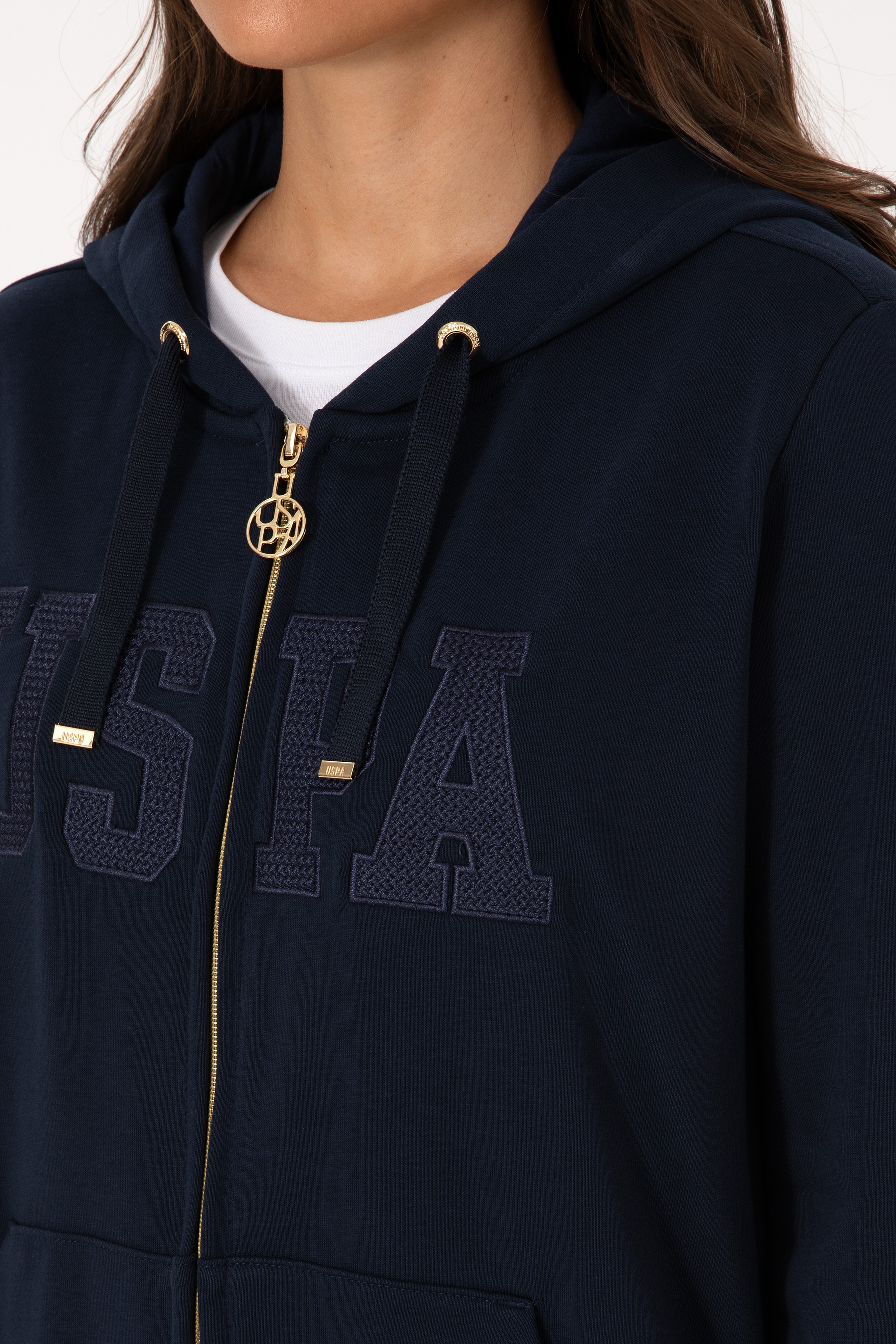 Kadın Lacivert Uzun Fermuarlı Kapüşonlu Basic Sweatshirt - Image 7