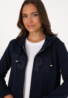 Kadın Lacivert Uzun Fermuarlı Kapüşonlu Basic Sweatshirt - 50307724006