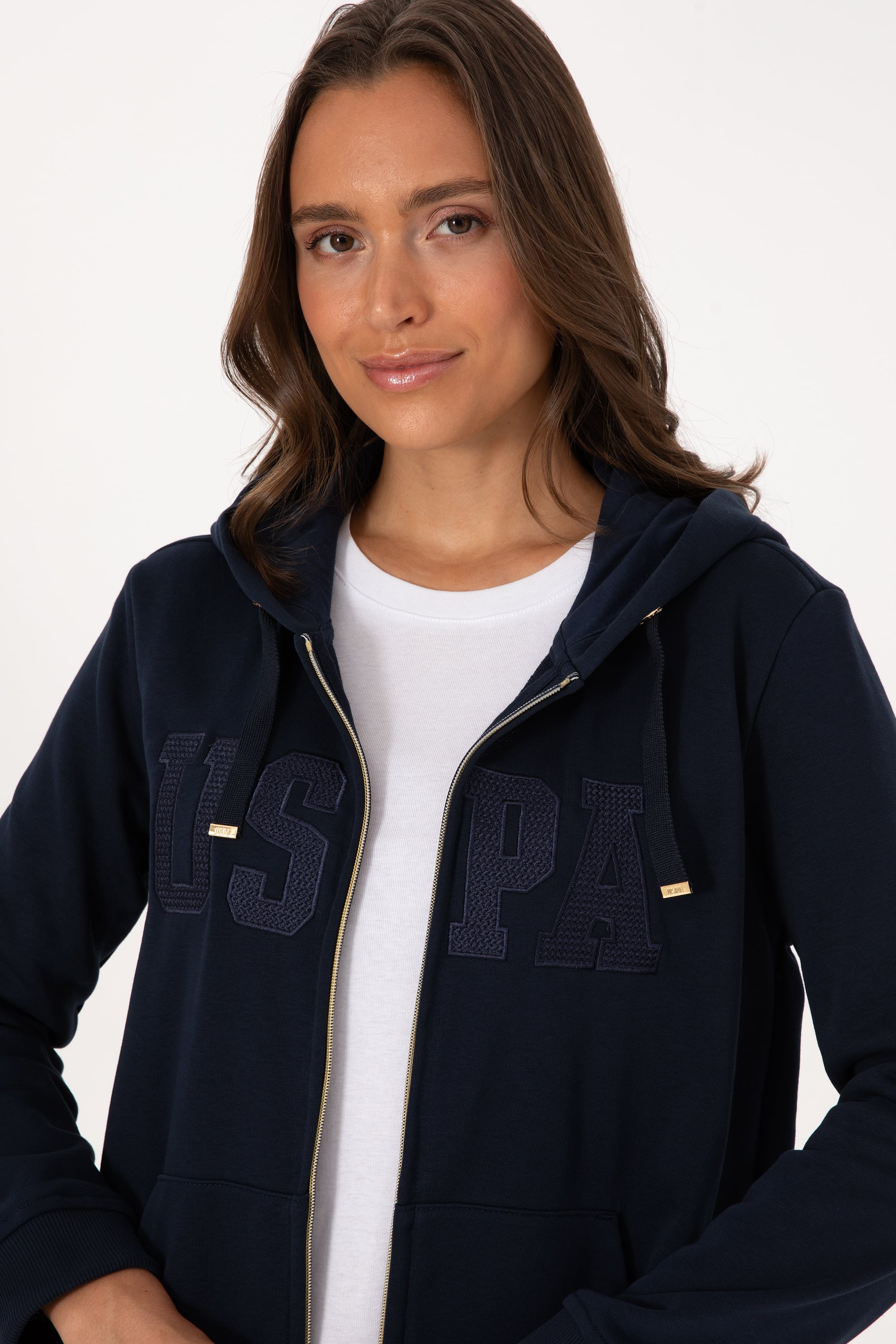 Kadın Lacivert Uzun Fermuarlı Kapüşonlu Basic Sweatshirt - Image 2