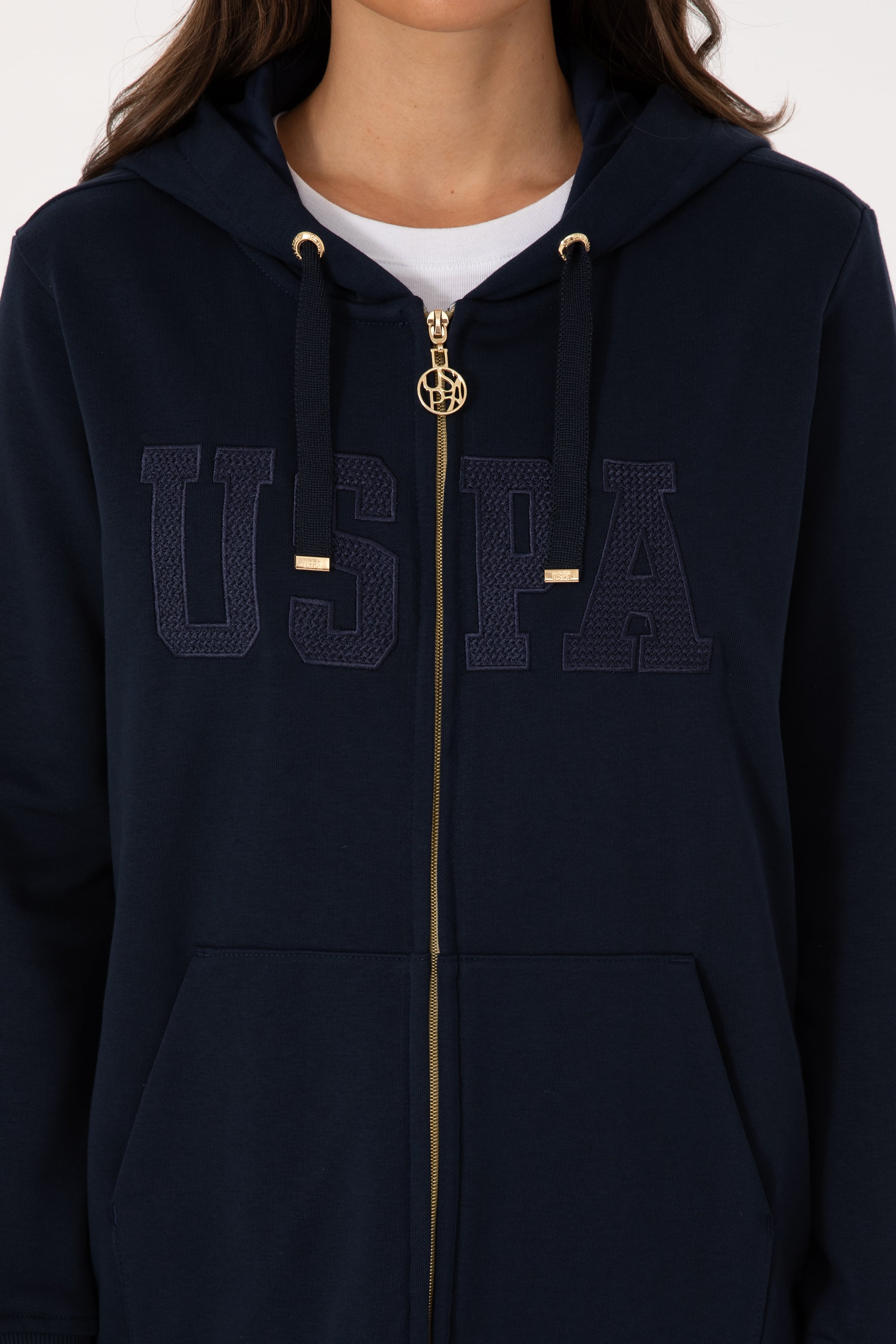 Kadın Lacivert Uzun Fermuarlı Kapüşonlu Basic Sweatshirt