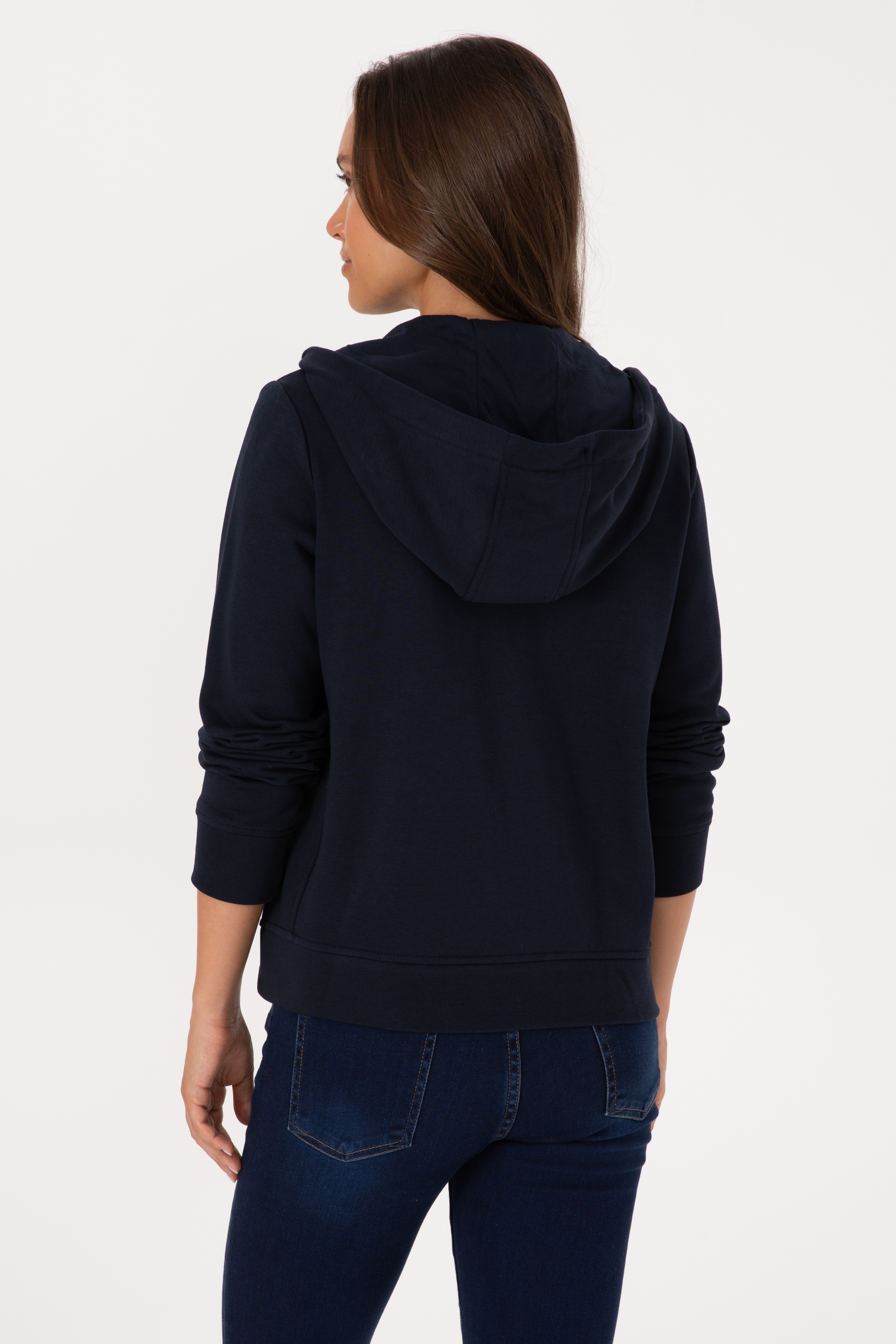 Kadın Lacivert Fermuarlı Kapüşonlu Basic Sweatshirt - Image 5
