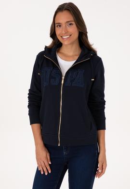 Kadın Lacivert Fermuarlı Kapüşonlu Basic Sweatshirt - 50307769014