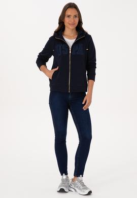 Kadın Lacivert Fermuarlı Kapüşonlu Basic Sweatshirt - 50307769014