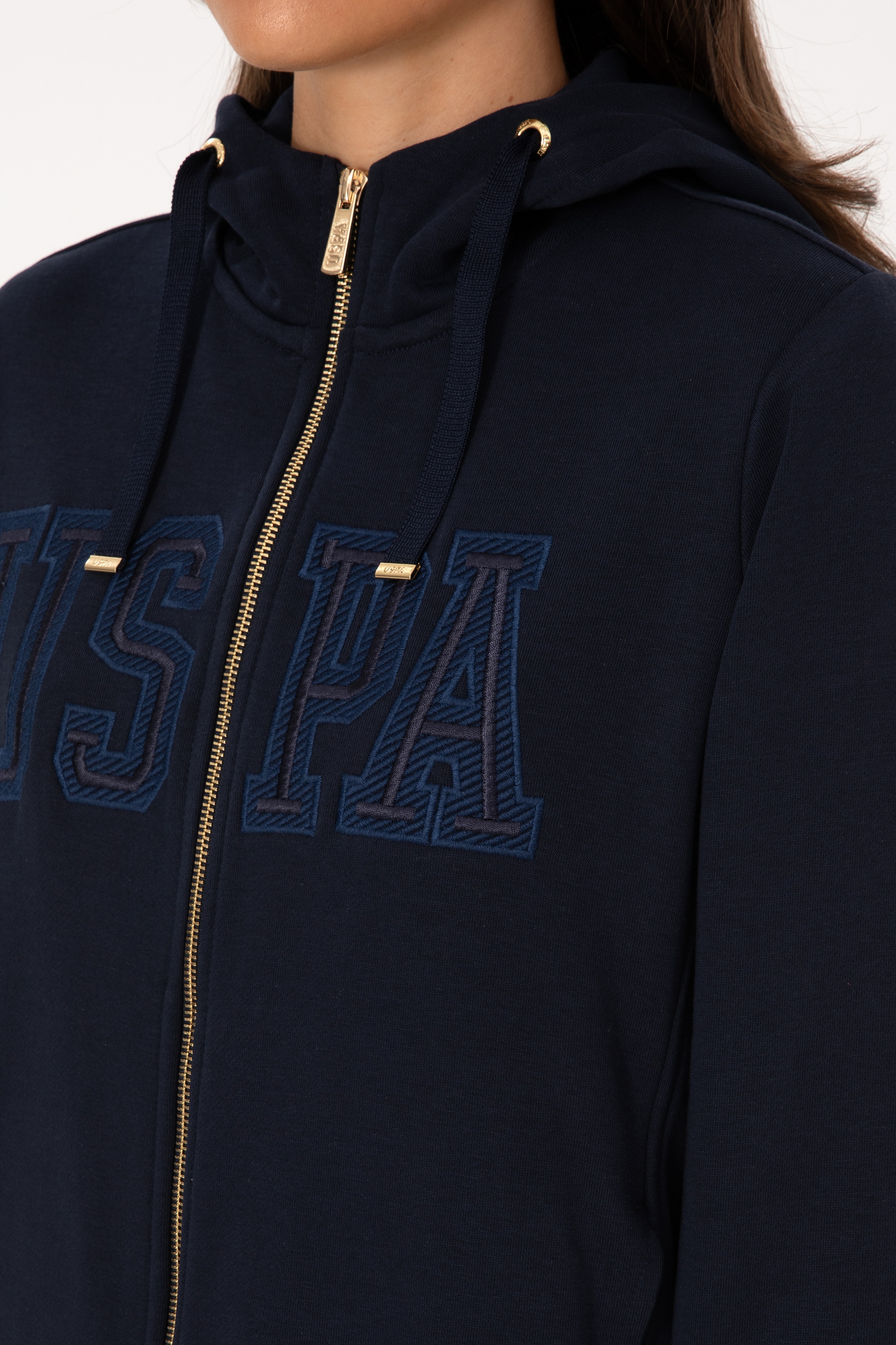 Kadın Lacivert Fermuarlı Kapüşonlu Basic Sweatshirt