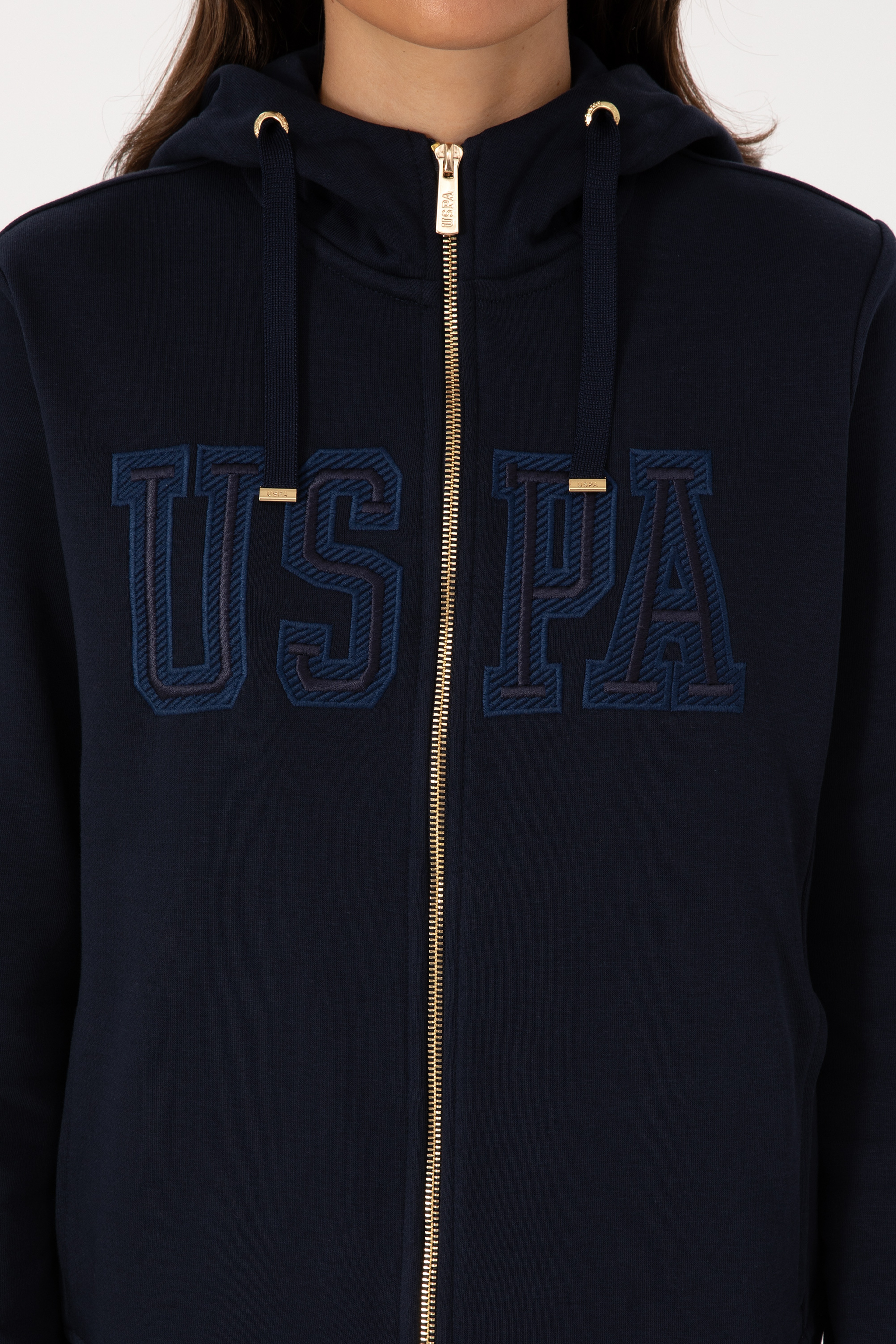 Kadın Lacivert Fermuarlı Kapüşonlu Basic Sweatshirt - Image 6