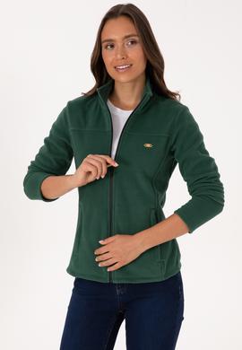 Kadın Koyu Yeşil Fermuarlı Dik Yaka Polar Sweatshirt - 50316729032