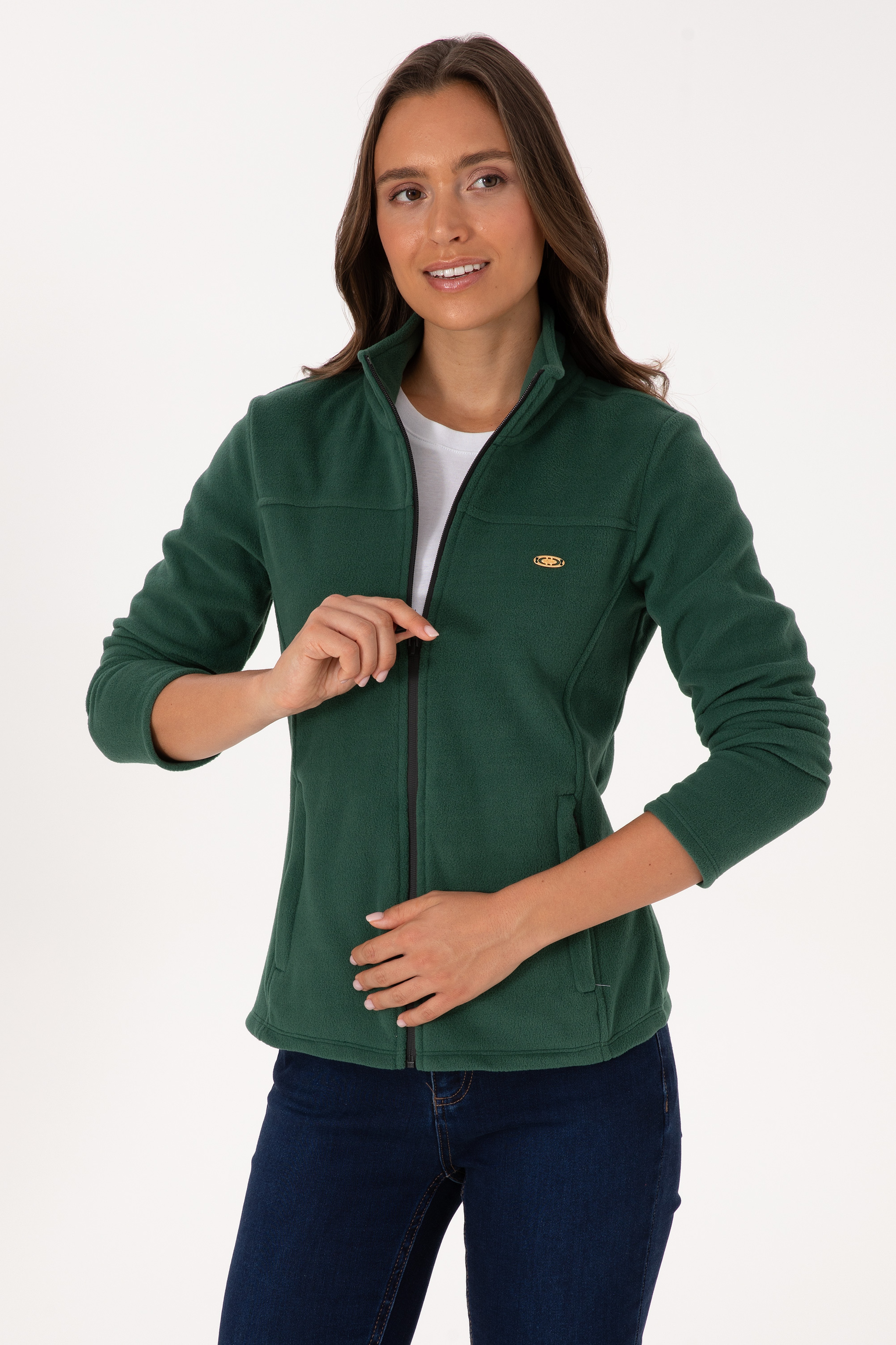 Kadın Koyu Yeşil Fermuarlı Dik Yaka Polar Sweatshirt - Image 3