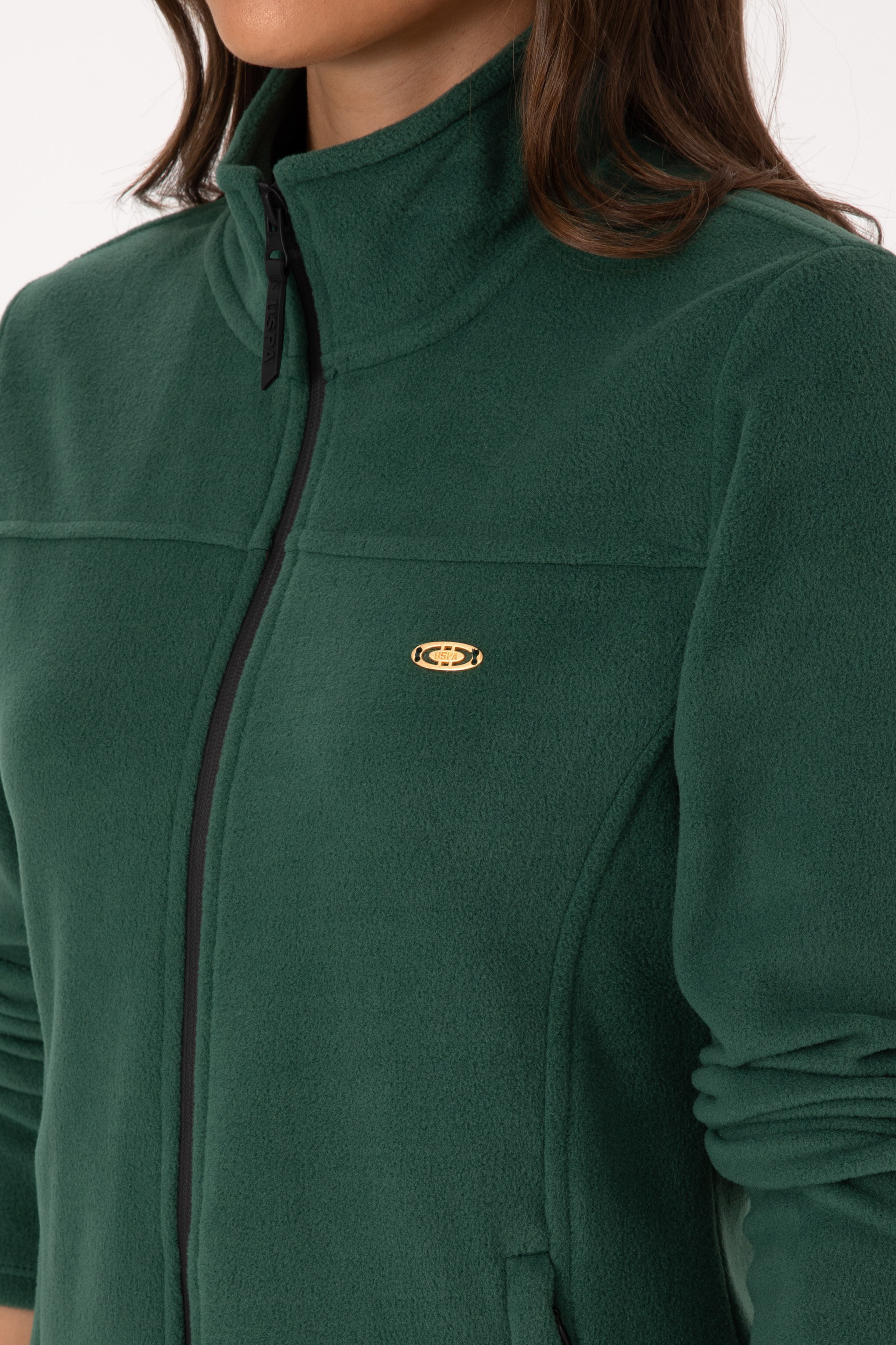 Kadın Koyu Yeşil Fermuarlı Dik Yaka Polar Sweatshirt