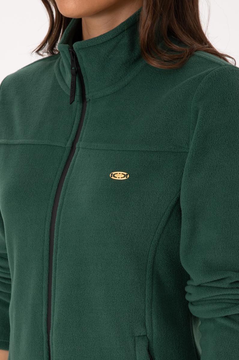 Kadın Koyu Yeşil Fermuarlı Dik Yaka Polar Sweatshirt