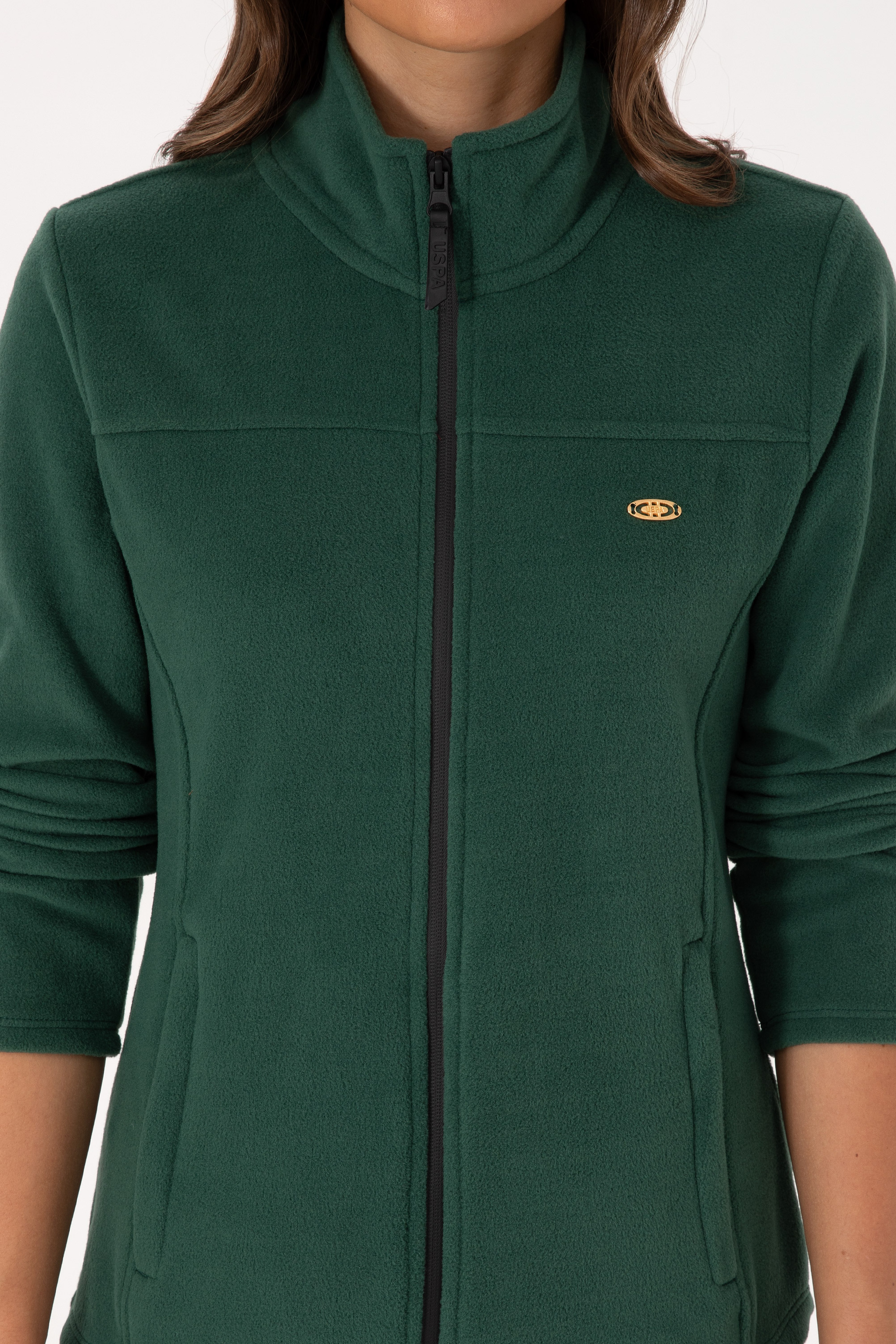 Kadın Koyu Yeşil Fermuarlı Dik Yaka Polar Sweatshirt - Image 6