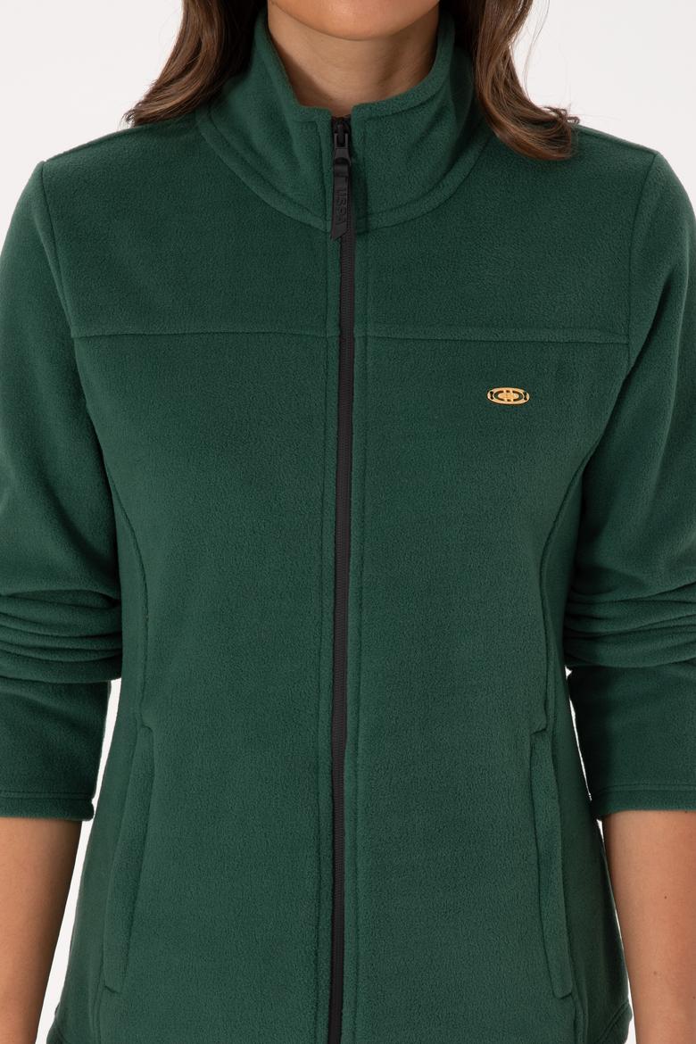 Kadın Koyu Yeşil Fermuarlı Dik Yaka Polar Sweatshirt - 50316729032