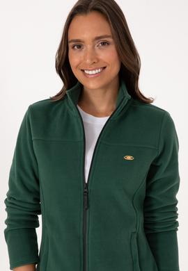 Kadın Koyu Yeşil Fermuarlı Dik Yaka Polar Sweatshirt - 50316729032