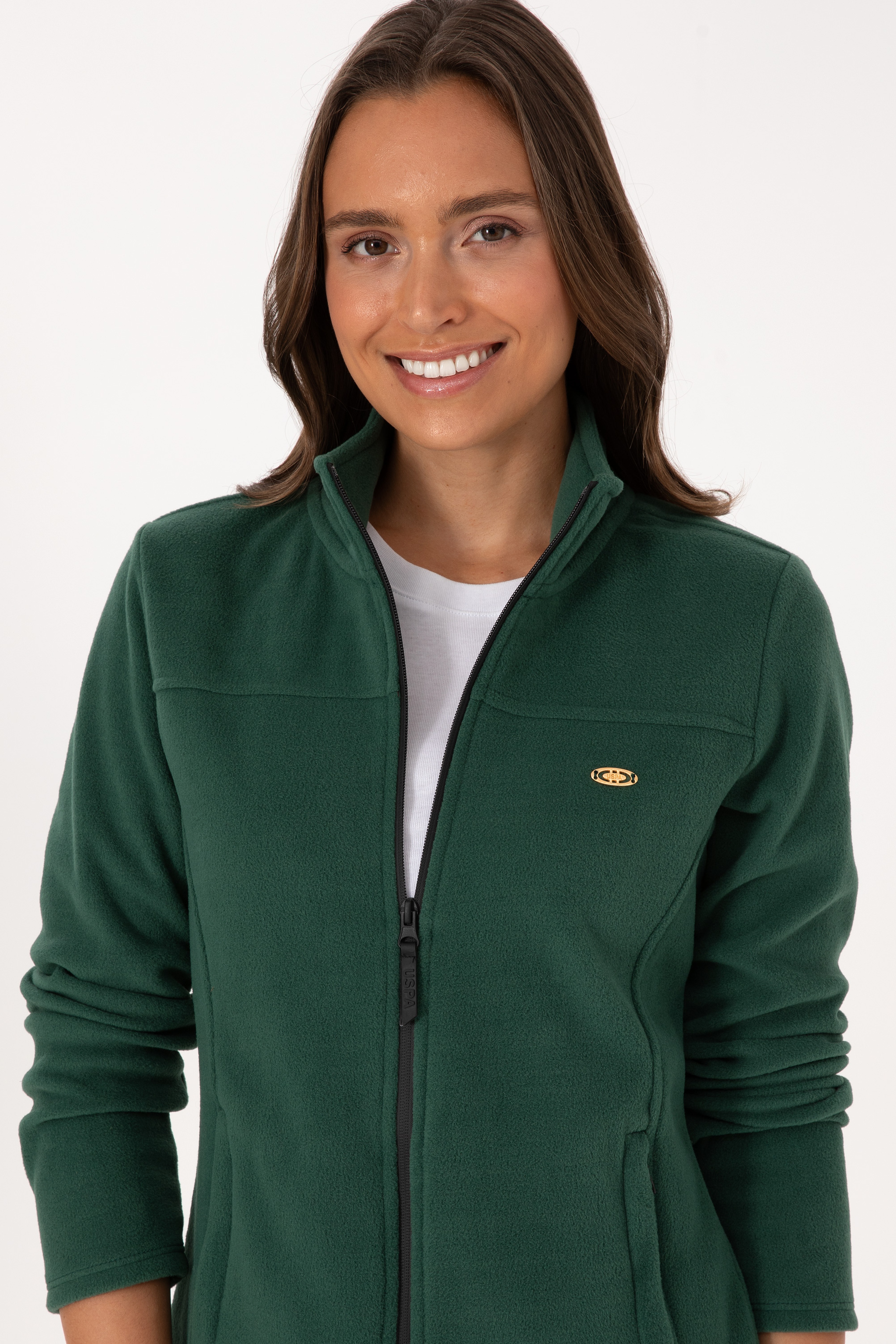 Kadın Koyu Yeşil Fermuarlı Dik Yaka Polar Sweatshirt - Image 2
