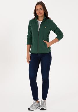 Kadın Koyu Yeşil Fermuarlı Dik Yaka Polar Sweatshirt - 50316729032