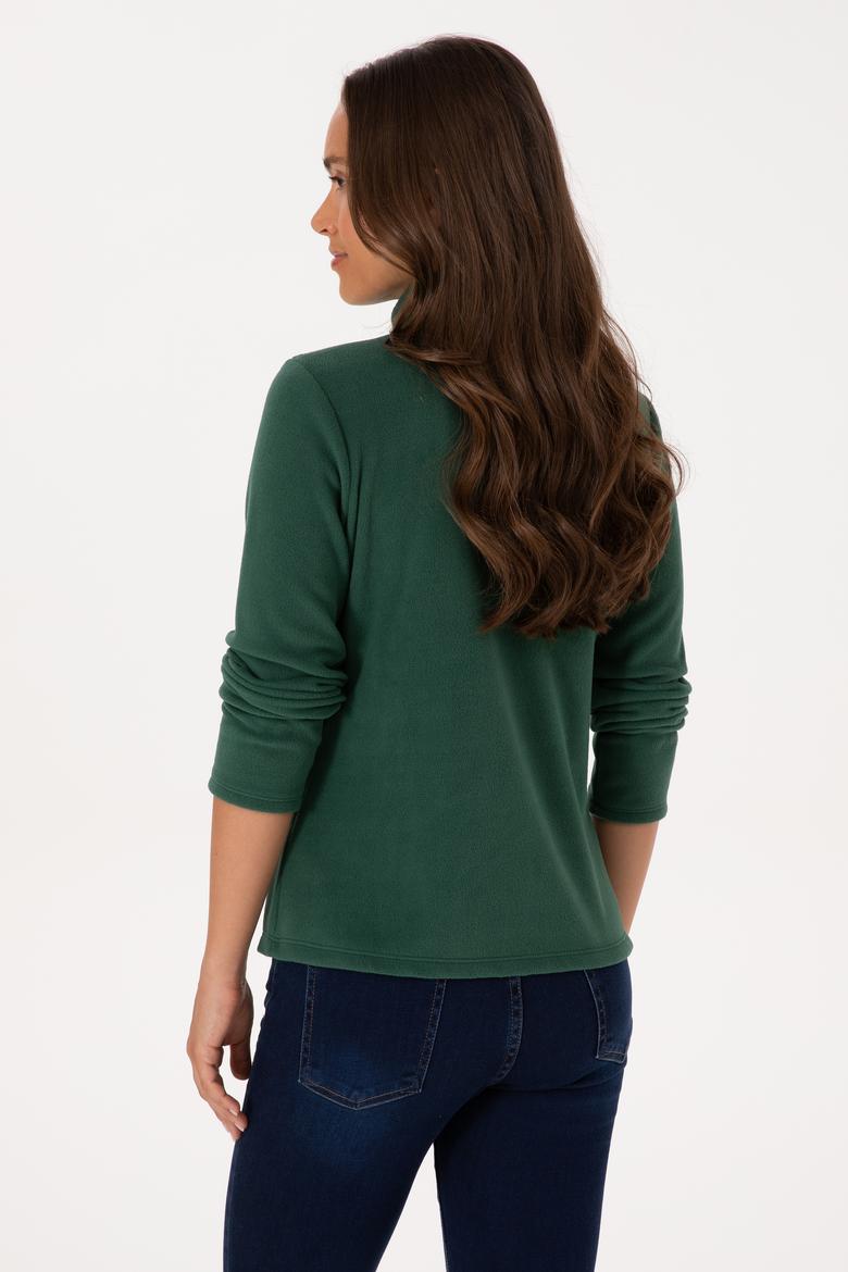Kadın Koyu Yeşil Fermuarlı Dik Yaka Polar Sweatshirt - 50316729032