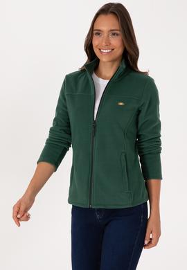 Kadın Koyu Yeşil Fermuarlı Dik Yaka Polar Sweatshirt - 50316729032