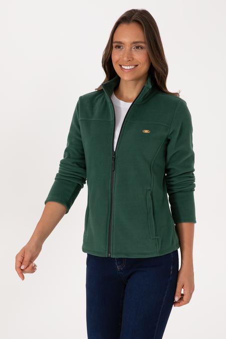 Kadın Koyu Yeşil Fermuarlı Dik Yaka Polar Sweatshirt