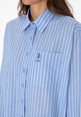 Kadın Açık Mavi Çizgilli Uzun Kollu Gömlek - 50315277006