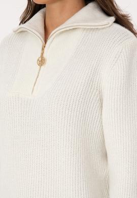 Kadın Krem V Yaka Fermuarlı Kazak - 50308331041