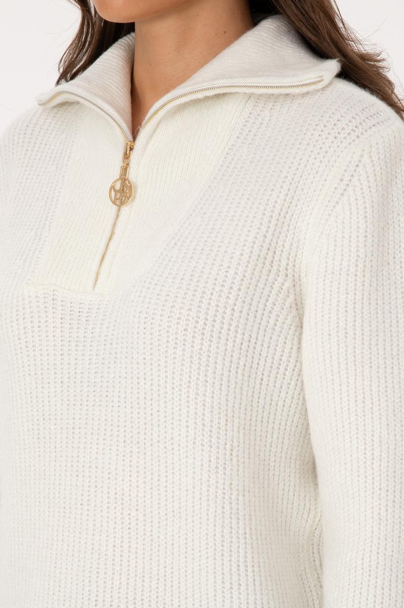 Kadın Krem V Yaka Fermuarlı Kazak