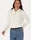 Kadın Krem V Yaka Fermuarlı Kazak