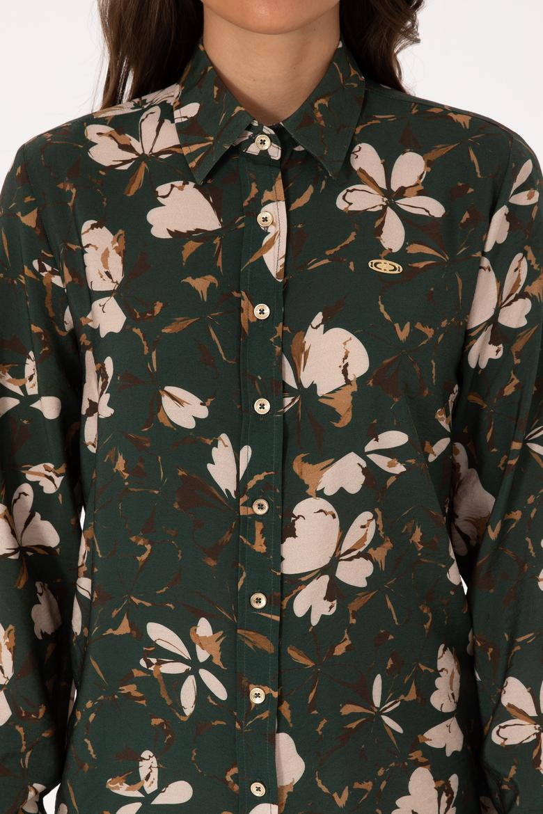 Kadın Koyu Yeşil Uzun Kollu Gömlek - 50308773005