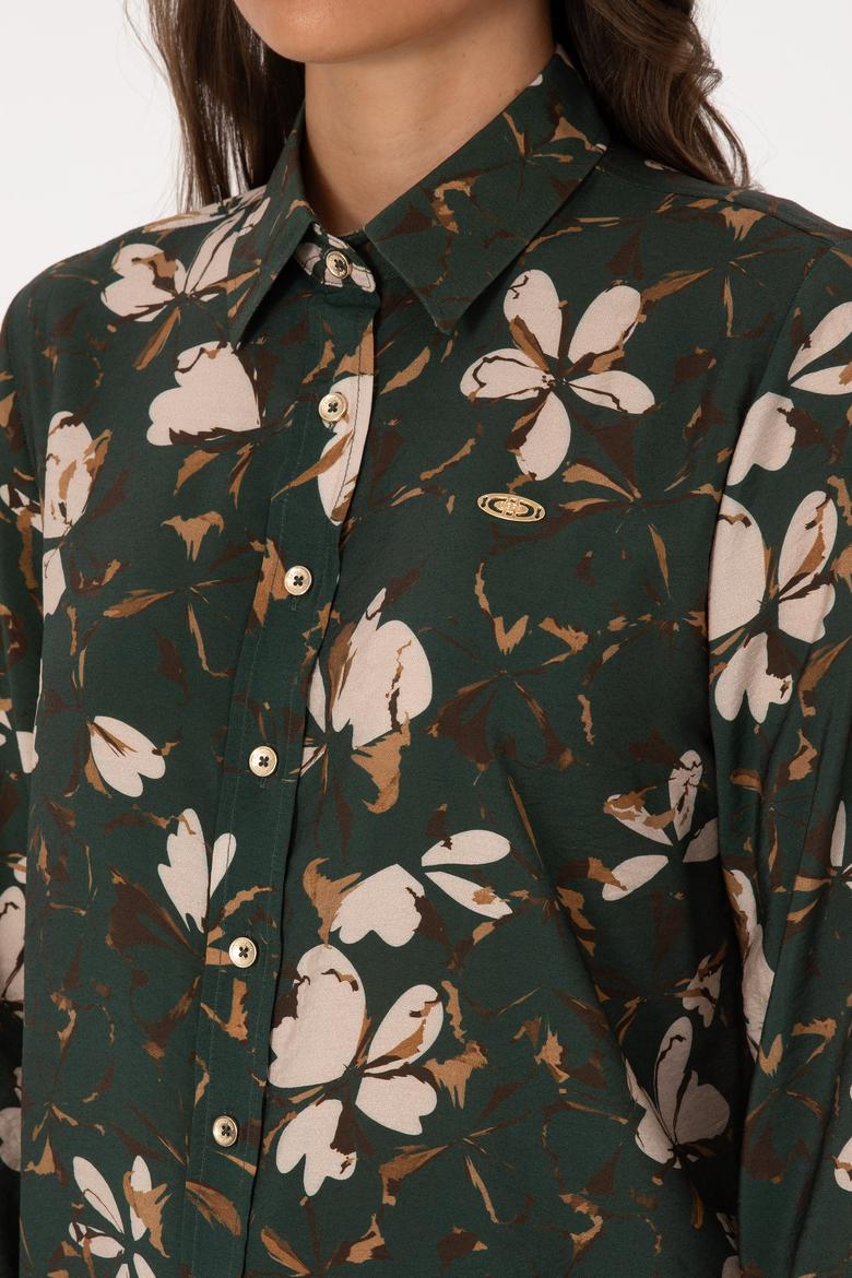 Kadın Koyu Yeşil Uzun Kollu Gömlek - 50308773005