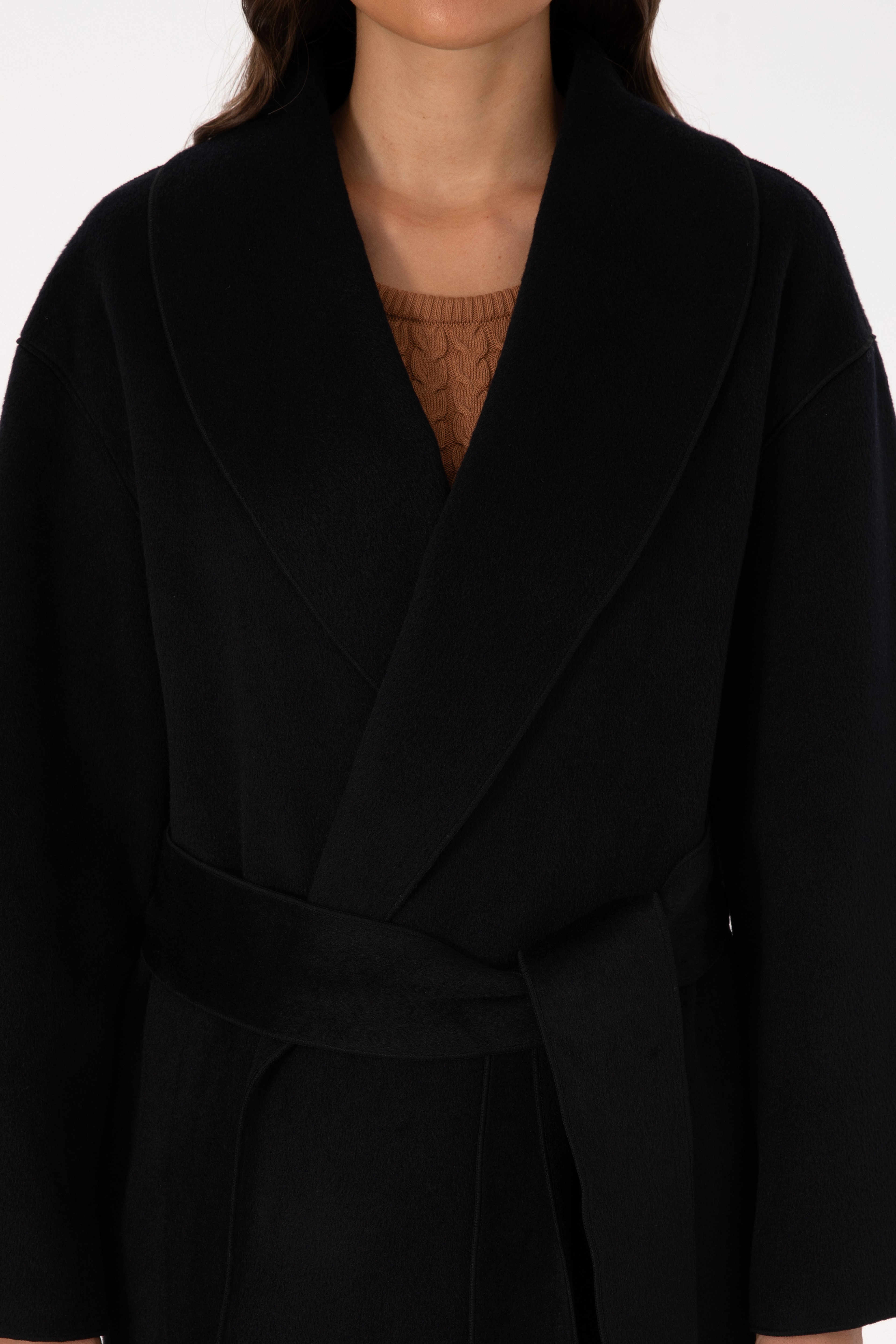 Kadın Siyah Kaşe Kaban - Image 5