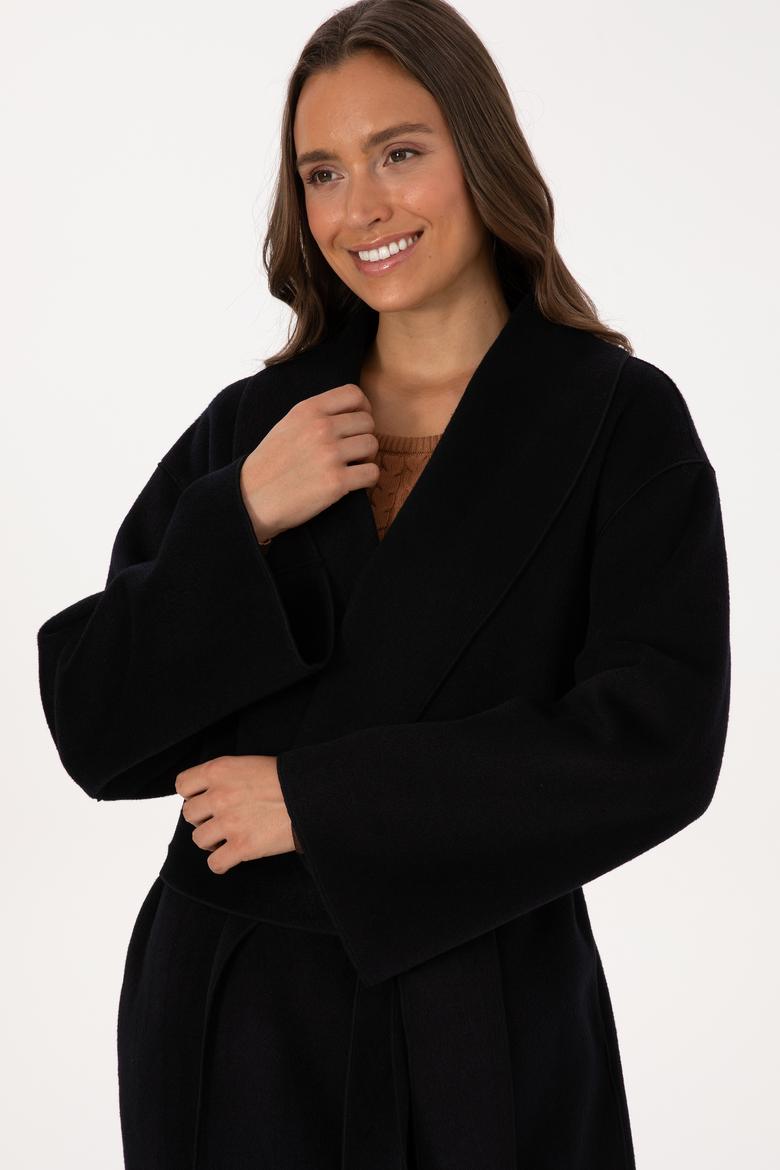 Kadın Siyah Kaşe Kaban - 50309465025